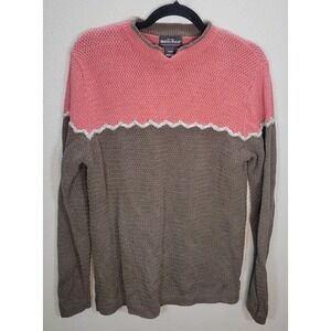 Woolrich women's colorblock knit sweater pink‎ brown scallop trim size L